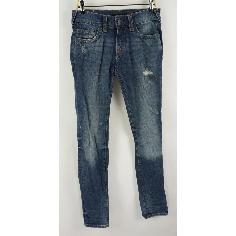 True‎ Religion Rocco Relaxed Skinny Distressed Denim Men's 29 x 34 Blue Jeans